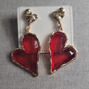 Chic Gold and Red Heart Earrings